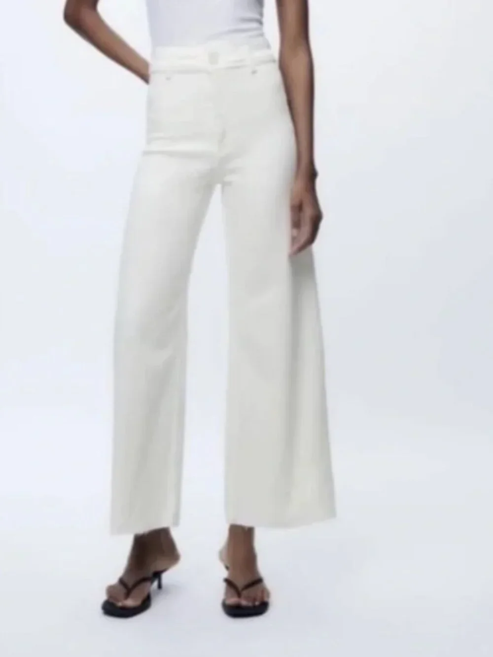 Zara Marine Straight White Wide-Leg jeans Pants 6